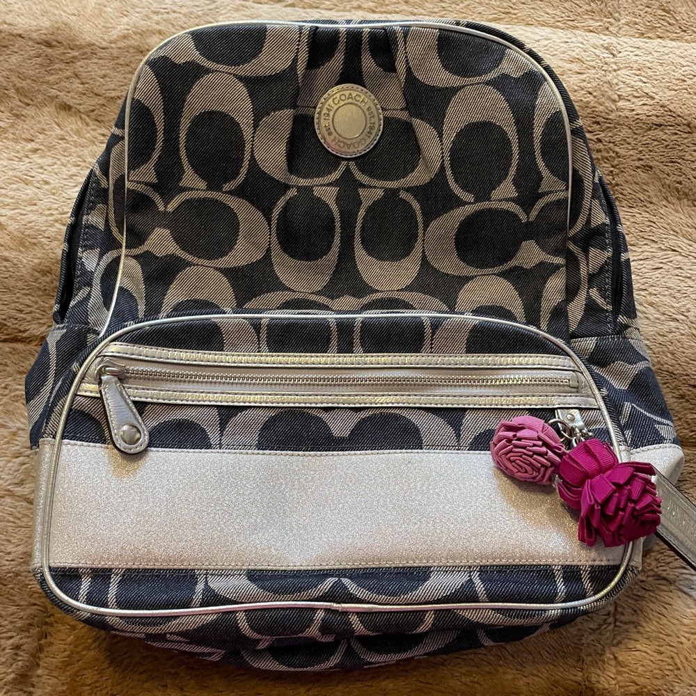 EUC COACH BACKPACK NAVY & SILVER